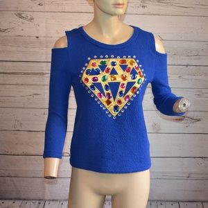 Nicki Minaj Blue Gem Crown Open Shoulder Sweater